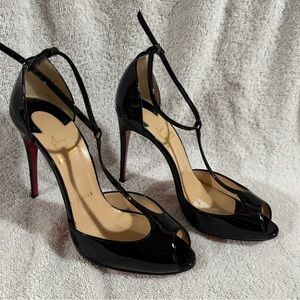 Christian Louboutin Peep-toe T-strap Patent Leather Heels